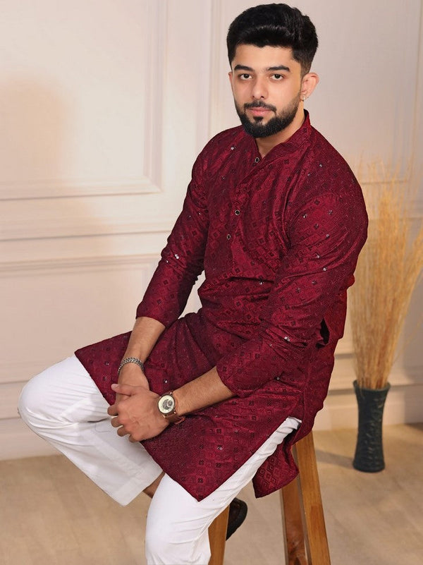 Grand Maroon Color Cotton Fabric Kurta Pajama