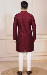 Grand Maroon Color Cotton Fabric Kurta Pajama