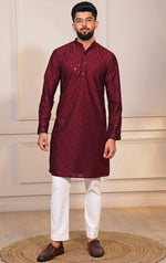 Grand Maroon Color Cotton Fabric Kurta Pajama