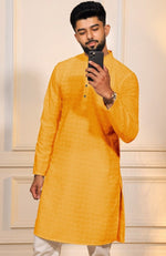 Grand Yellow Color Cotton Fabric Kurta Pajama