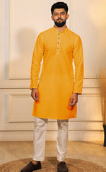 Grand Yellow Color Cotton Fabric Kurta Pajama