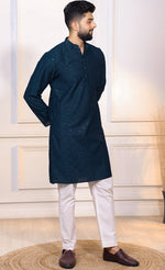 Grand Teal Color Cotton Fabric Kurta Pajama