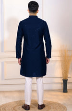 Grand Navy Blue Color Cotton Fabric Kurta Pajama