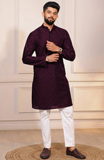 Grand Wine Color Cotton Fabric Kurta Pajama