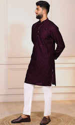 Grand Wine Color Cotton Fabric Kurta Pajama