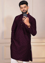 Grand Wine Color Cotton Fabric Kurta Pajama
