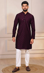 Grand Wine Color Cotton Fabric Kurta Pajama