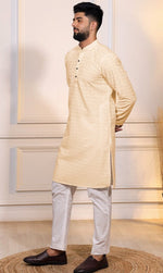 Grand Cream Color Cotton Fabric Kurta Pajama
