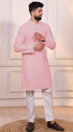 Grand Pink Color Cotton Fabric Kurta Pajama