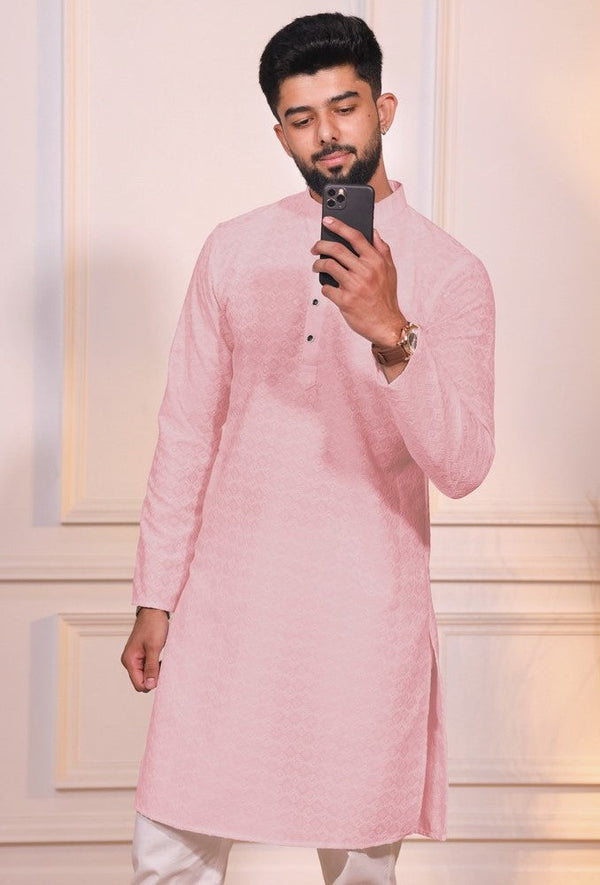 Grand Pink Color Cotton Fabric Kurta Pajama