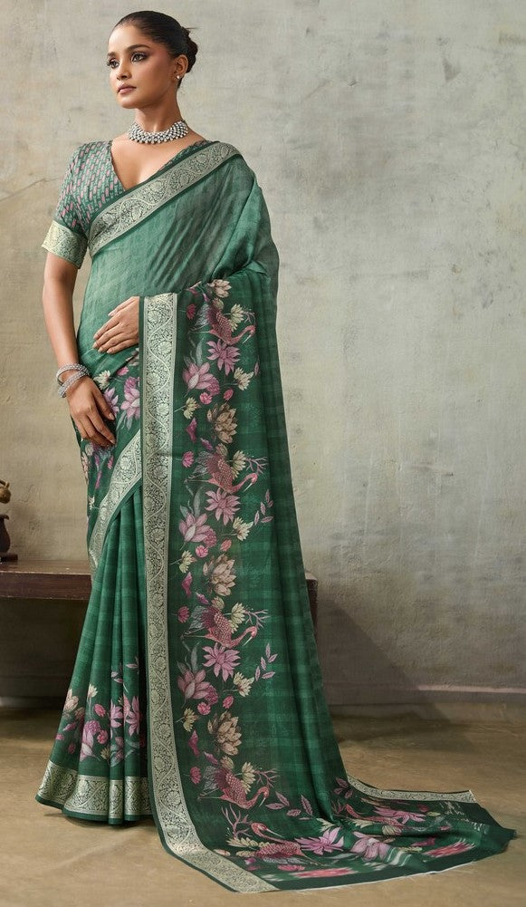 Amazing Green Color Viscose Fabric Casual Saree