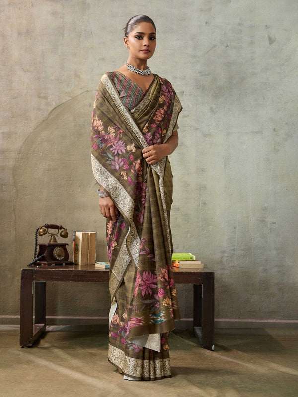 Amazing Brown Color Viscose Fabric Casual Saree