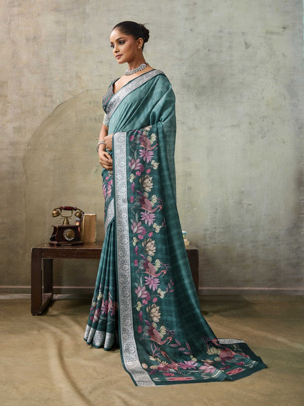 Amazing Aqua Color Viscose Fabric Casual Saree