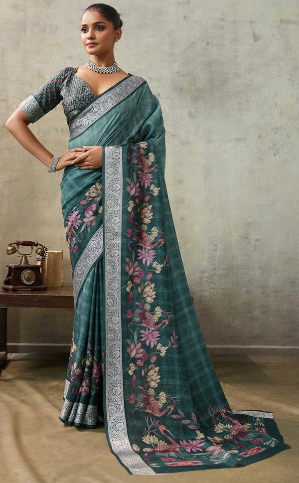 Amazing Aqua Color Viscose Fabric Casual Saree