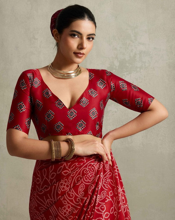 Lovely Red Color Satin Fabric Casual Saree