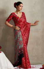 Lovely Red Color Satin Fabric Casual Saree