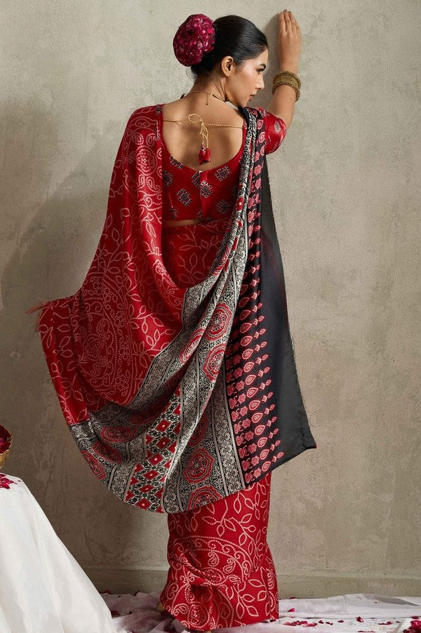 Lovely Red Color Satin Fabric Casual Saree