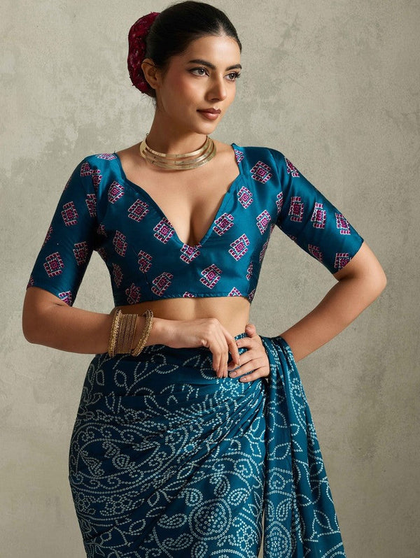 Lovely Teal Color Satin Fabric Casual Saree