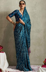 Lovely Teal Color Satin Fabric Casual Saree