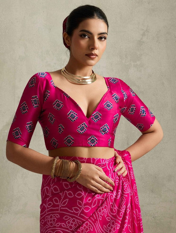 Lovely Pink Color Satin Fabric Casual Saree