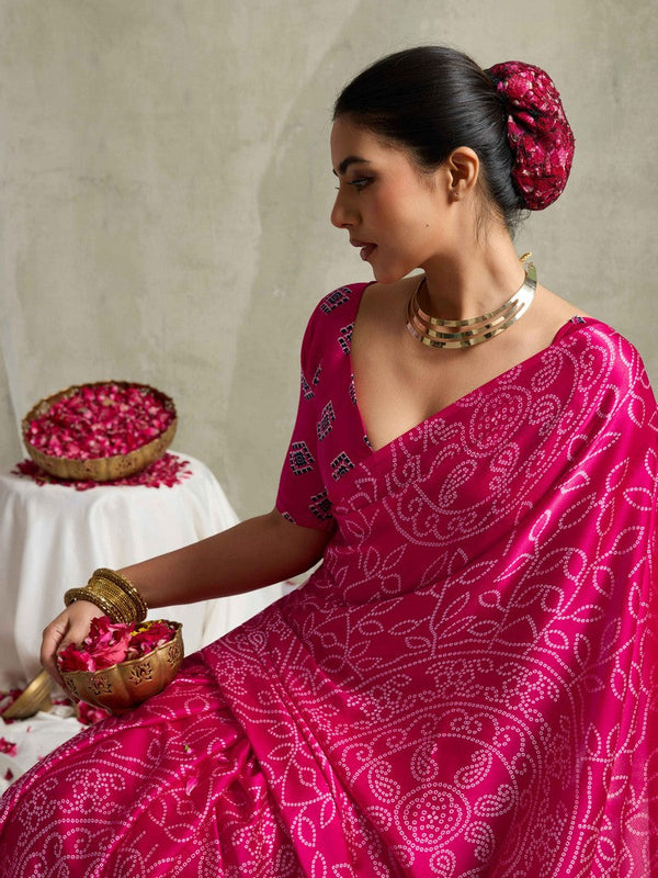 Lovely Pink Color Satin Fabric Casual Saree