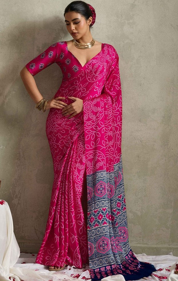 Lovely Pink Color Satin Fabric Casual Saree