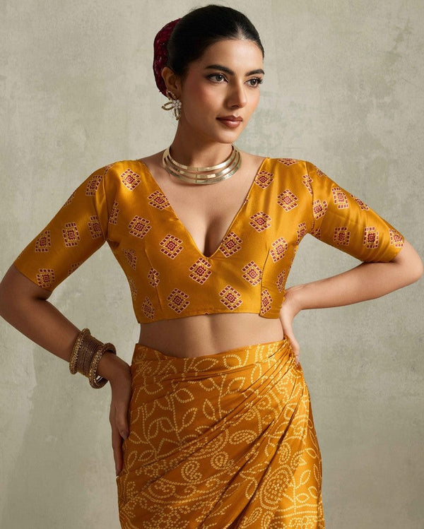 Lovely Mustard Color Satin Fabric Casual Saree