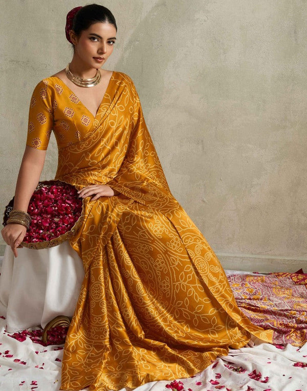 Lovely Mustard Color Satin Fabric Casual Saree