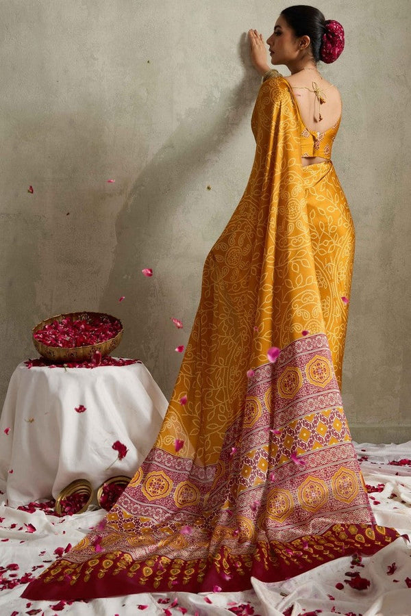 Lovely Mustard Color Satin Fabric Casual Saree