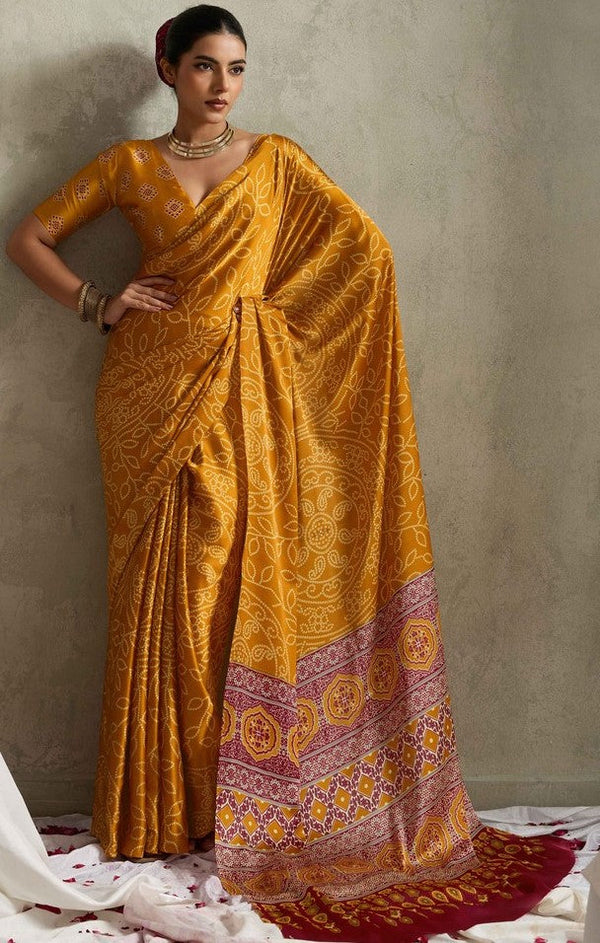 Lovely Mustard Color Satin Fabric Casual Saree
