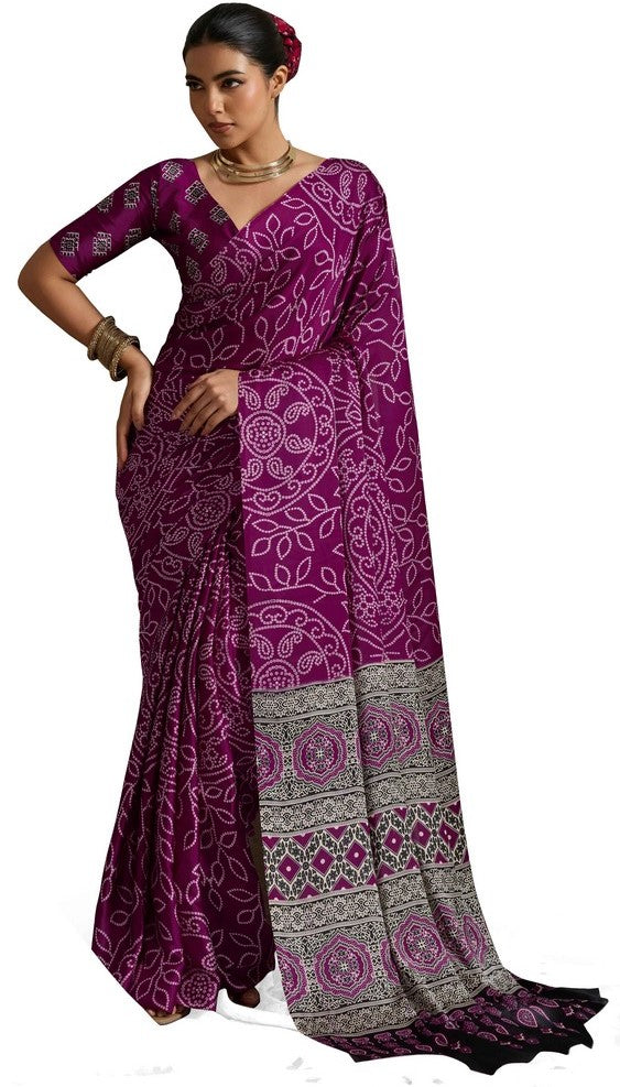 Lovely Purple Color Satin Fabric Casual Saree