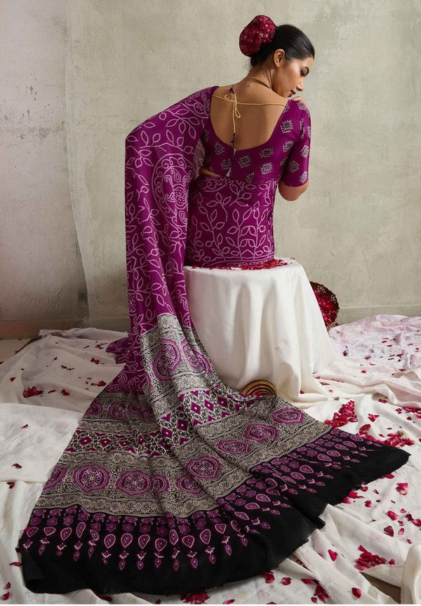 Lovely Purple Color Satin Fabric Casual Saree