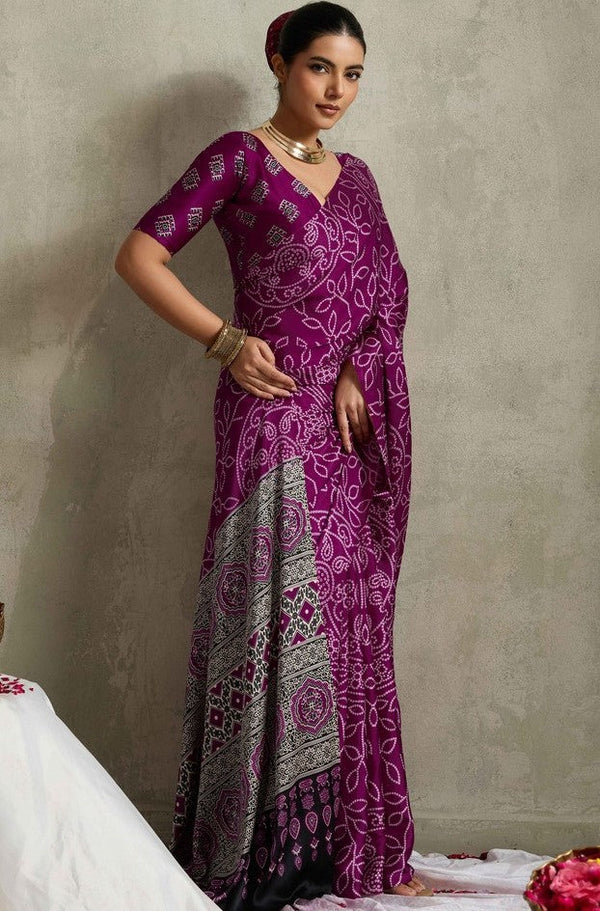 Lovely Purple Color Satin Fabric Casual Saree