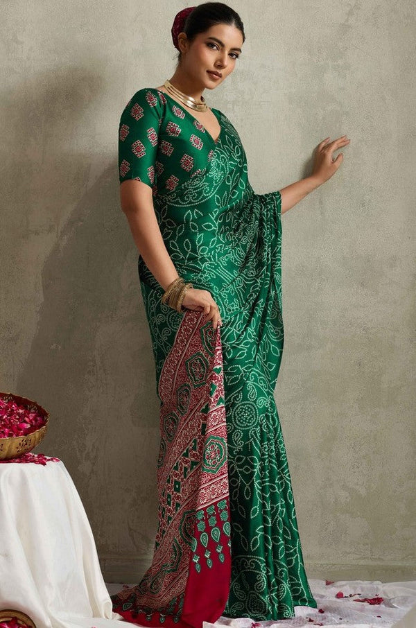 Lovely Green Color Satin Fabric Casual Saree
