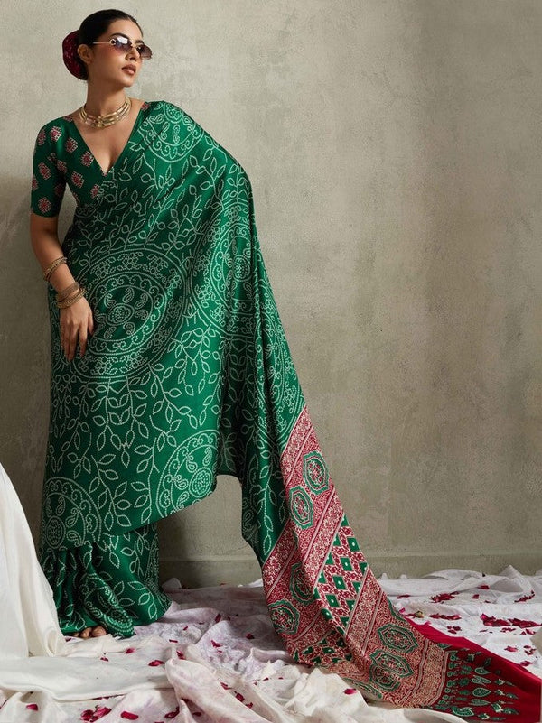Lovely Green Color Satin Fabric Casual Saree
