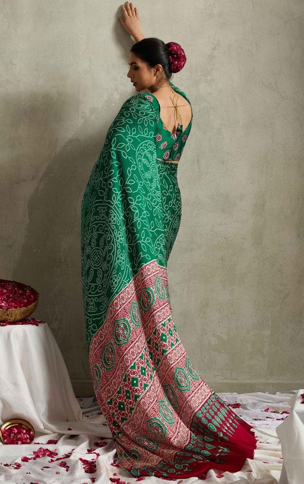 Lovely Green Color Satin Fabric Casual Saree