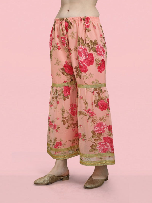 Dazzling Peach Color Georgette Fabric Sharara Suit