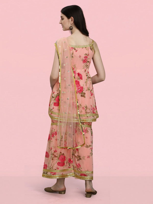 Dazzling Peach Color Georgette Fabric Sharara Suit