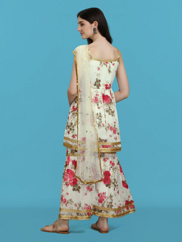 Dazzling White Color Georgette Fabric Sharara Suit