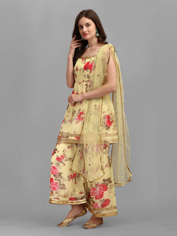 Dazzling Yellow Color Georgette Fabric Sharara Suit