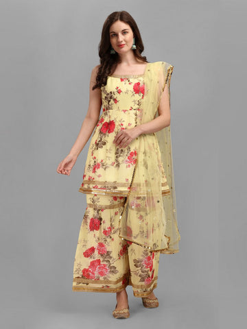 Dazzling Yellow Color Georgette Fabric Sharara Suit
