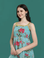 Dazzling Blue Color Georgette Fabric Sharara Suit