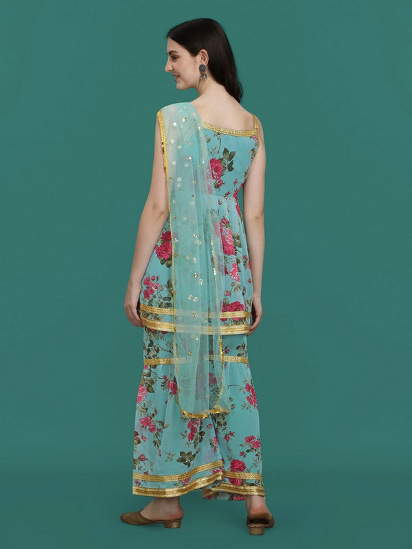 Dazzling Blue Color Georgette Fabric Sharara Suit