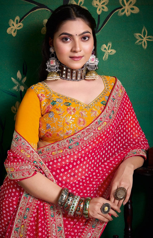 Amazing Red Color Georgette Fabric Designer Saree