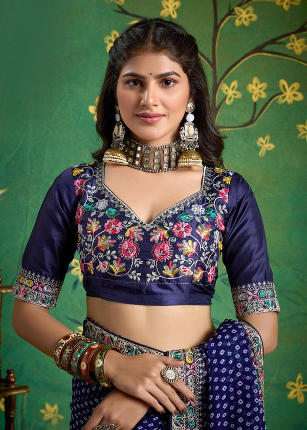 Amazing Navy Blue Color Georgette Fabric Designer Saree