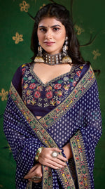 Amazing Navy Blue Color Georgette Fabric Designer Saree