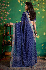 Amazing Navy Blue Color Georgette Fabric Designer Saree