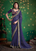 Amazing Navy Blue Color Georgette Fabric Designer Saree