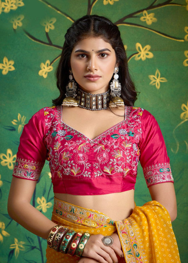 Amazing Yellow Color Georgette Fabric Designer Saree