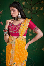 Amazing Yellow Color Georgette Fabric Designer Saree